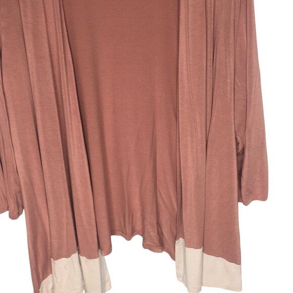 LOGO Layers Cardigan Sweater Womens 1X Mauve Pink Beige Open Front Colorblock - Picture 2 of 13